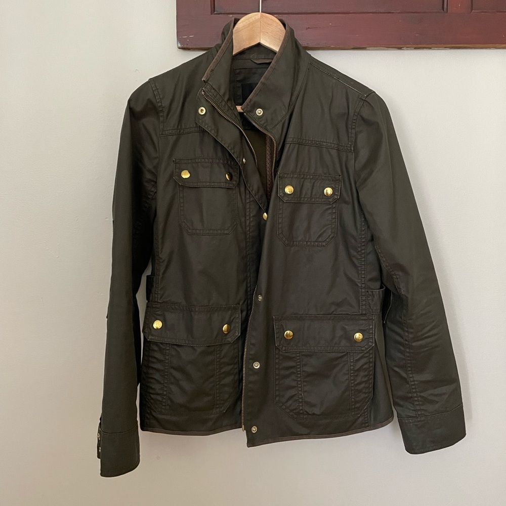 J.Crew Downtown Field Jacket classic olive green rain jacket size Small